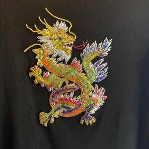 Lucia Burns Top with Colorful Chinese Dragon top with Beads